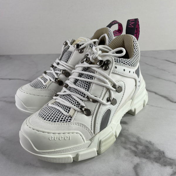 GUCCI White Flashtrek Sneakers With Removable Crystals Size 34.5
