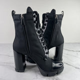 PRADA Black Monolith Re-Nylon And Leather Lace-Up Heeled Ankle Boots Size 39 (fits US 8-8.5)