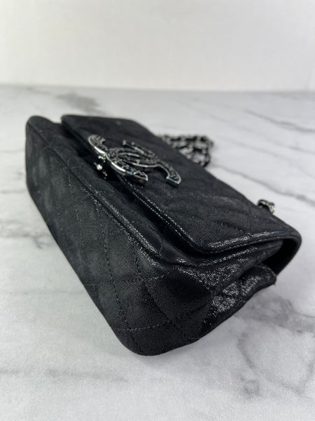 CHANEL Crystal CC Iridescent/metallic black quilted Mini Flap Shoulder Bag
