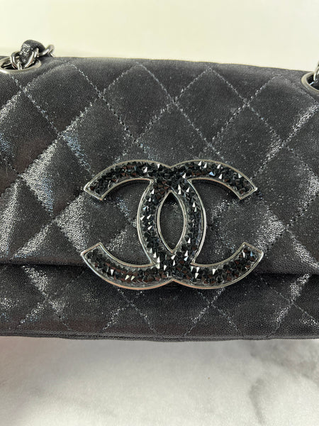 CHANEL Crystal CC Iridescent/metallic black quilted Mini Flap Shoulder Bag
