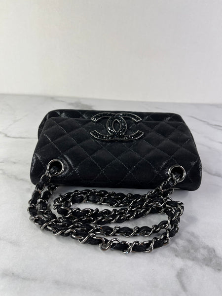 CHANEL Crystal CC Iridescent/metallic black quilted Mini Flap Shoulder Bag