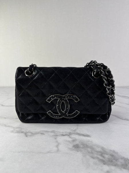 CHANEL Crystal CC Iridescent/metallic black quilted Mini Flap Shoulder Bag