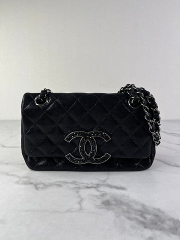 CHANEL Crystal CC Iridescent/metallic black quilted Mini Flap Shoulder Bag