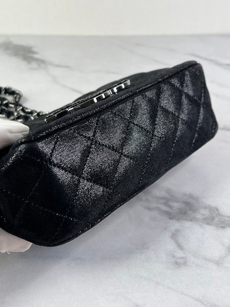 CHANEL Crystal CC Iridescent/metallic black quilted Mini Flap Shoulder Bag
