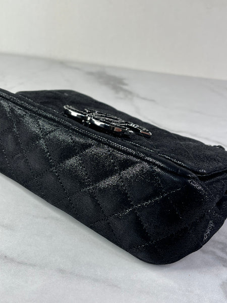 CHANEL Crystal CC Iridescent/metallic black quilted Mini Flap Shoulder Bag