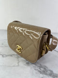 CHANEL Beige Quilted Shiny Calfskin/Suede Goatskin Mini Messenger Shoulder/Crossbody Bag