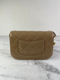 CHANEL Beige Quilted Shiny Calfskin/Suede Goatskin Mini Messenger Shoulder/Crossbody Bag