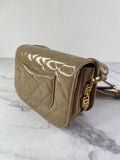 CHANEL Beige Quilted Shiny Calfskin/Suede Goatskin Mini Messenger Shoulder/Crossbody Bag