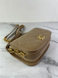 CHANEL Beige Quilted Shiny Calfskin/Suede Goatskin Mini Messenger Shoulder/Crossbody Bag