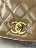 CHANEL Beige Quilted Shiny Calfskin/Suede Goatskin Mini Messenger Shoulder/Crossbody Bag