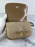 CHANEL Beige Quilted Shiny Calfskin/Suede Goatskin Mini Messenger Shoulder/Crossbody Bag