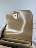 CHANEL Beige Quilted Shiny Calfskin/Suede Goatskin Mini Messenger Shoulder/Crossbody Bag