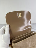 CHANEL Beige Quilted Shiny Calfskin/Suede Goatskin Mini Messenger Shoulder/Crossbody Bag