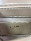CHANEL Beige Quilted Shiny Calfskin/Suede Goatskin Mini Messenger Shoulder/Crossbody Bag