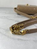 CHANEL Beige Quilted Shiny Calfskin/Suede Goatskin Mini Messenger Shoulder/Crossbody Bag