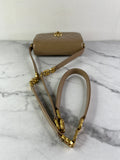CHANEL Beige Quilted Shiny Calfskin/Suede Goatskin Mini Messenger Shoulder/Crossbody Bag