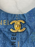 CHANEL Blue Denim Quilted Denim Mood Maxi Hobo Shoulder Bag