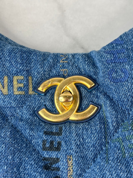 CHANEL Blue Denim Quilted Denim Mood Maxi Hobo Shoulder Bag