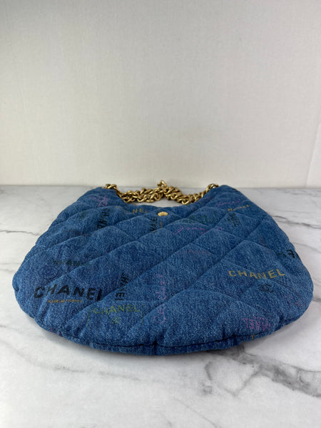 CHANEL Blue Denim Quilted Denim Mood Maxi Hobo Shoulder Bag