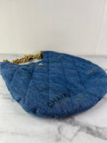 CHANEL Blue Denim Quilted Denim Mood Maxi Hobo Shoulder Bag
