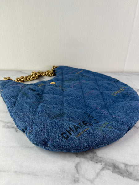 CHANEL Blue Denim Quilted Denim Mood Maxi Hobo Shoulder Bag