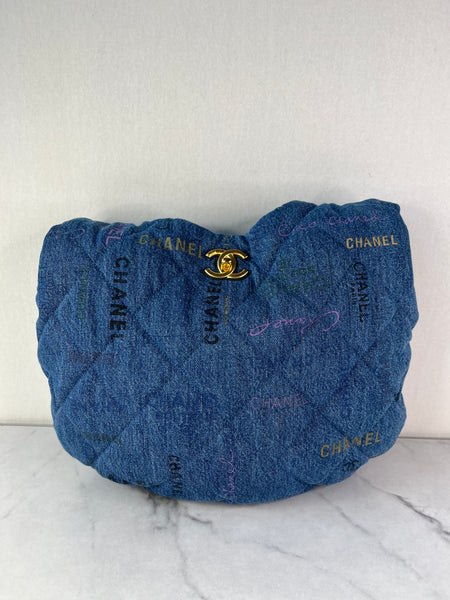CHANEL Blue Denim Quilted Denim Mood Maxi Hobo Shoulder Bag