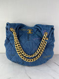 CHANEL Blue Denim Quilted Denim Mood Maxi Hobo Shoulder Bag