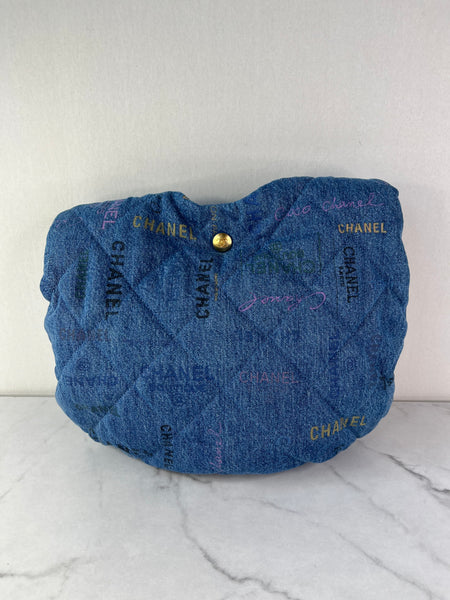 CHANEL Blue Denim Quilted Denim Mood Maxi Hobo Shoulder Bag