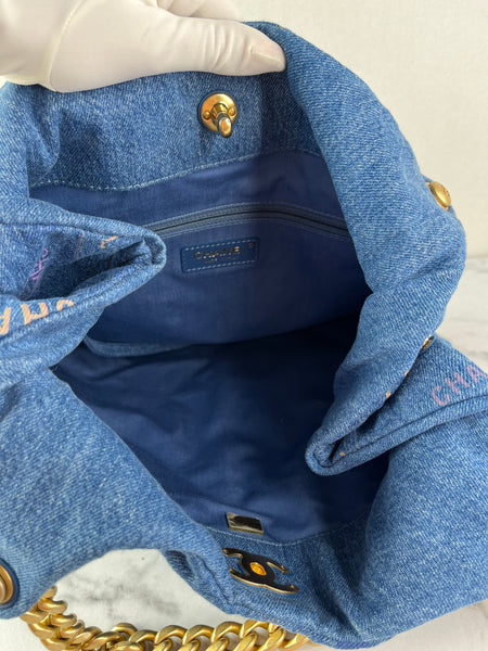 CHANEL Blue Denim Quilted Denim Mood Maxi Hobo Shoulder Bag
