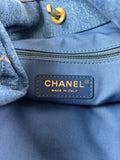 CHANEL Blue Denim Quilted Denim Mood Maxi Hobo Shoulder Bag