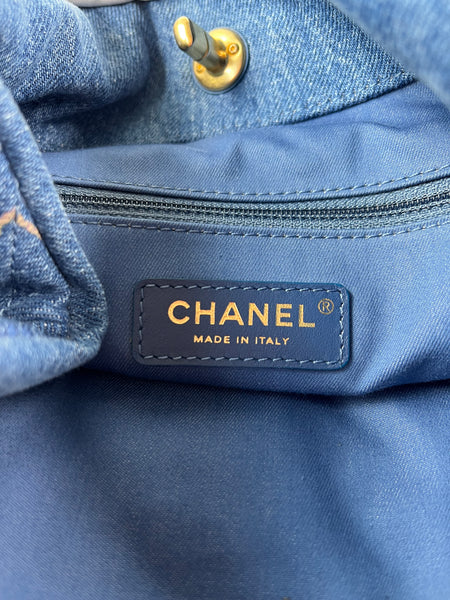 CHANEL Blue Denim Quilted Denim Mood Maxi Hobo Shoulder Bag