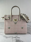 Valentino Pink/Ivory Antibes Small Shopping Crossbody/Shoulder Bag In Vichy Le Chat De La Maison Canvas