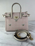 Valentino Pink/Ivory Antibes Small Shopping Crossbody/Shoulder Bag In Vichy Le Chat De La Maison Canvas