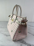 Valentino Pink/Ivory Antibes Small Shopping Crossbody/Shoulder Bag In Vichy Le Chat De La Maison Canvas