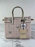 Valentino Pink/Ivory Antibes Small Shopping Crossbody/Shoulder Bag In Vichy Le Chat De La Maison Canvas