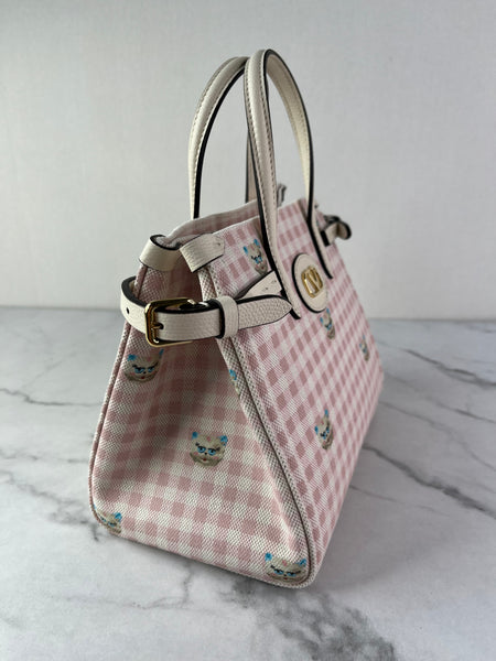 Valentino Pink/Ivory Antibes Small Shopping Crossbody/Shoulder Bag In Vichy Le Chat De La Maison Canvas