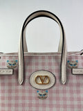 Valentino Pink/Ivory Antibes Small Shopping Crossbody/Shoulder Bag In Vichy Le Chat De La Maison Canvas