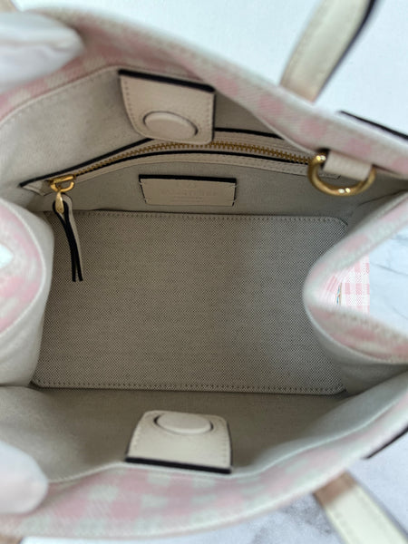 Valentino Pink/Ivory Antibes Small Shopping Crossbody/Shoulder Bag In Vichy Le Chat De La Maison Canvas