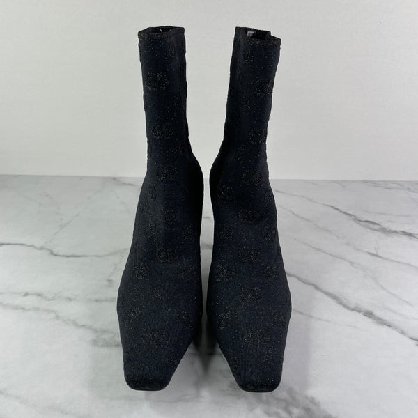 GUCCI Black GG Logo Glitter Accents Sock Boots Size 38.5