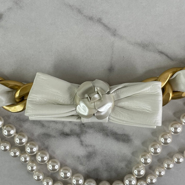 Chanel Camellia Bow Multistrand Pearl Gold Chain Waist Belt