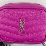 Saint Laurent Fuxia Electrique (Bright Fuschia) Baby Lou YSL Monogram Leather Crossbody/Shoulder Bag