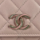 CHANEL Light Pink Caviar (Shiny Grained Calfskin) Enamel, Strass & Gold-Tone Metal Wallet on Chain Crossbody/Shoulder Bag