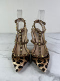 Valentino Brown Leopard Print Calfhair and Leather Rockstud Caged Sandals Size 37