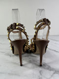 Valentino Brown Leopard Print Calfhair and Leather Rockstud Caged Sandals Size 37