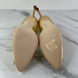 MANOLO BLAHNIK Gold HANGISI 90 Satin Pumps Size 38