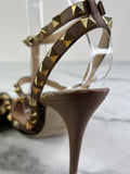 Valentino Brown Leopard Print Calfhair and Leather Rockstud Caged Sandals Size 37