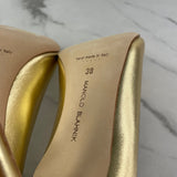 MANOLO BLAHNIK Gold HANGISI 90 Satin Pumps Size 38