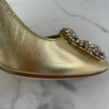 MANOLO BLAHNIK Gold HANGISI 90 Satin Pumps Size 38