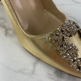 MANOLO BLAHNIK Gold HANGISI 90 Satin Pumps Size 38