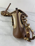 Valentino Brown Leopard Print Calfhair and Leather Rockstud Caged Sandals Size 37